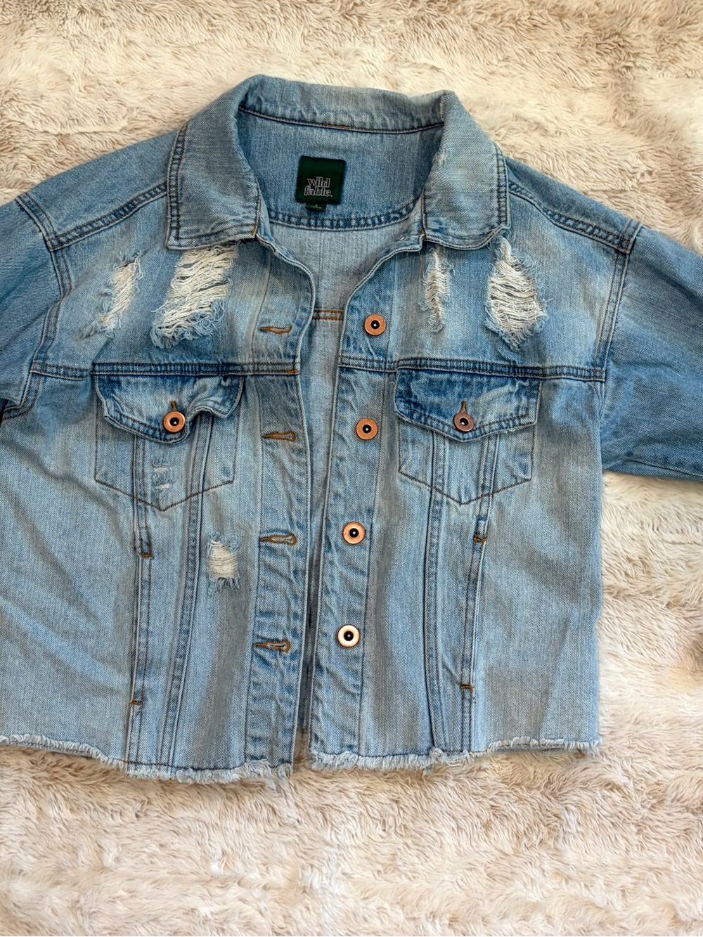 wild fable Light Blue Distressed Denim Jacket Jean S/M ripped lightweight